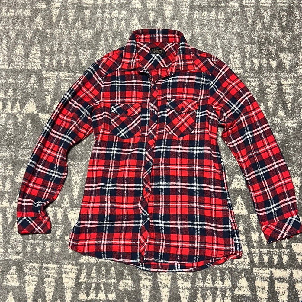 Ci Sono M plaid red button up